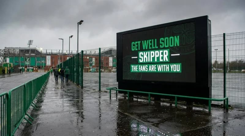Get well soon fan message near a football stadium