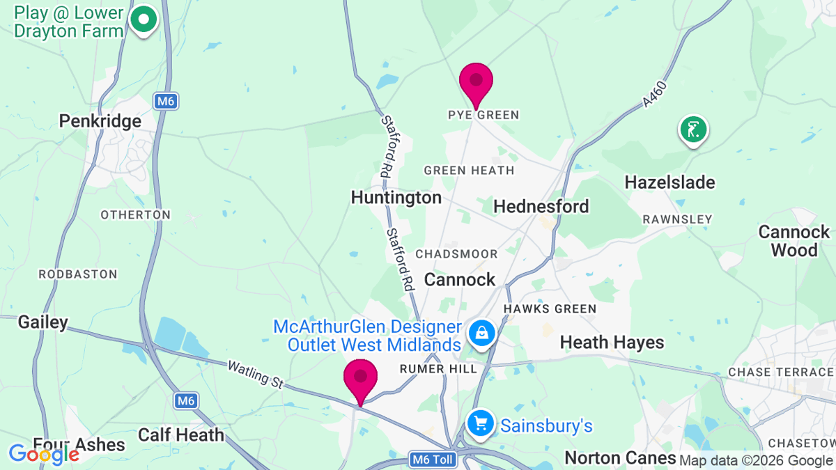 Map of digital billboard locations in Cannock