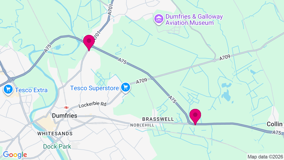 Map of digital billboard locations in Dumfries
