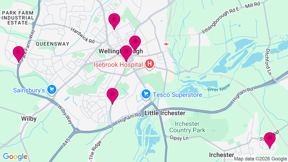Map of digital billboard locations in Wellingborough